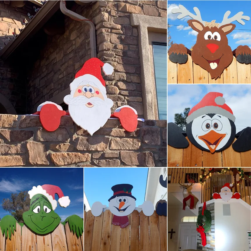 Details about   Christmas Deer Santa Claus Fence Peeker Pendant Top Decoration Snowman Ornaments 
