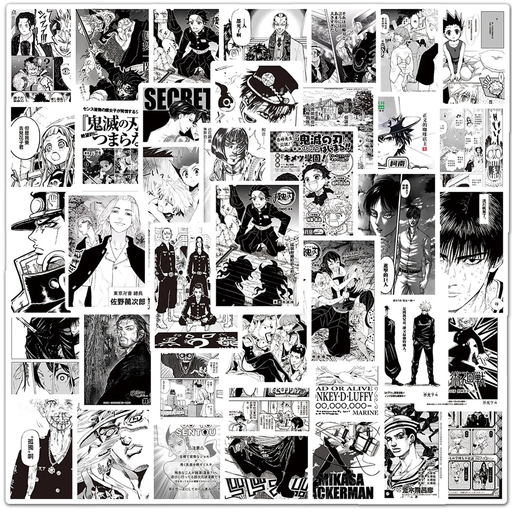 10/50/100PCS Black and White Classic Anime Jujutsu Kaisen Demon Slayer Stickers for Laptop Water Bottl Fridge Kid Decal Toy Gift | Игрушки и