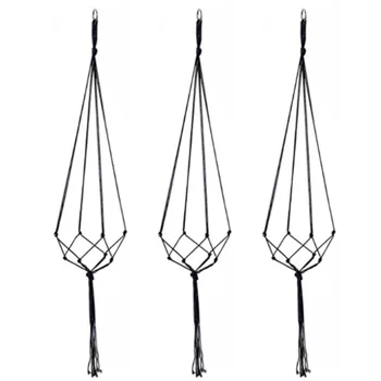 

3pcs Home Decor Plant Hanger Garden Cotton Blend Macrame Patio Balcony With Tassel 4 Legs Portable Flower Pot Indoor Outdoor