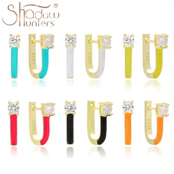 

SHADOWHUNTERS 100% 925 Silver Colorful Pave Enamel Huggie Hoop Earrings with Zircon CZ Epoxy Earrings Women Party Jewelry 2020