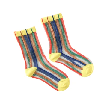 

Children Boys Girls Rainbow Striped Mesh Breathable Socks Toddler Baby Newborn Infant Autumn Summer Middle Tube Socks 1-8Y