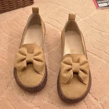 

2020 spring thin line big bow Korean style single shoes round toe shallow mouth peas shoes flat casual student lazy shoes
