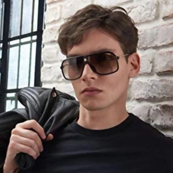 

2020 Classic Fashion Oversized Square Sunglasses Men Mirror Flat Top Leather Frame Metal Legs Gradient Sun Glasses For Male