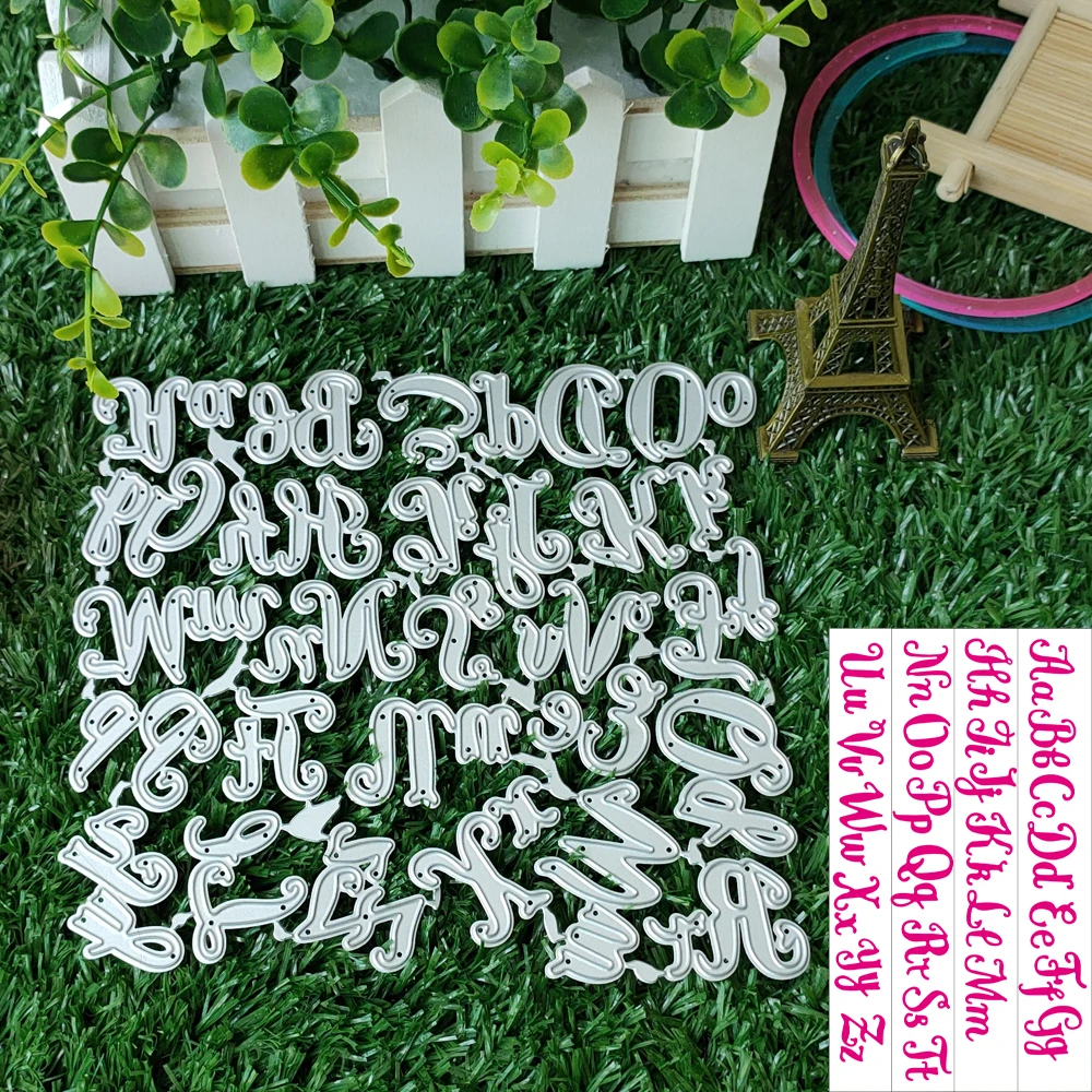 

26 uppercase and lowercase decorative metal cutting moulds, DIY scrapbooks, photo albums, relief cards, handicrafts moulds.