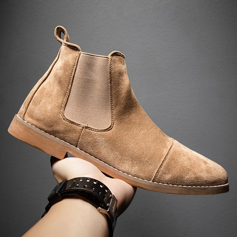 Mens Boots Men Shoes Suede Rubber Man Slip-On Autumn Ankle Top-Quality Cofortable Large-Size