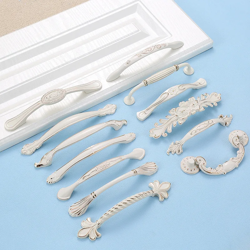 

4 Pcs/Lot Ivory White Handle European Style Wardrobe Door Modern Simple Drawer Cabinet Rose Hardware