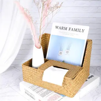 

Tissue Box Household Napkin Holder Hand-Woven Seaweed Tissue Box Rectangular Paper Tissue Organizer Bathroom Living Room