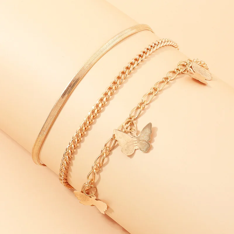 3 Pcs Simple Snake Chain Anklets Bracelet Womens Alloy Butterfly Pendant Leg Chain Gold Anklet Foot Feet Jewelry For Girls 3 Pcs Simple Snake Chain Anklets Bracelet Womens Alloy Butterfly Pendant Leg Chain Gold Anklet Foot Feet Jewelry For Girls