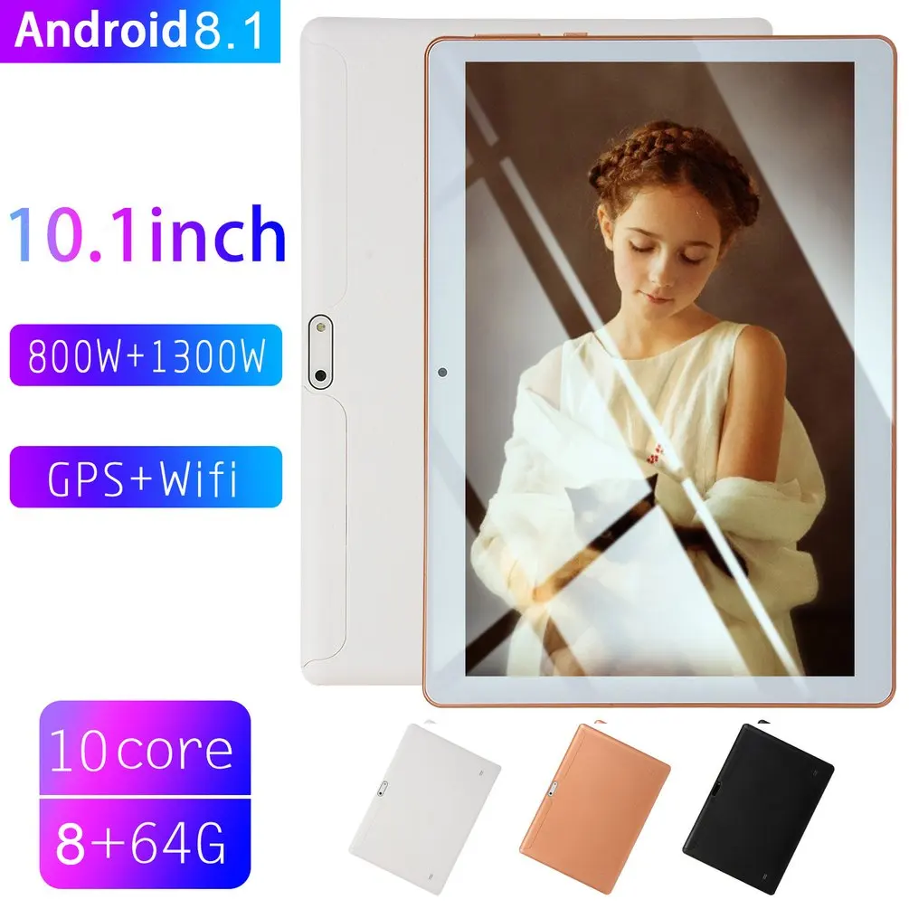  KT107 Plastic Tablet 10.1 Inch HD Large Screen Android 8.10 Version Fashion Portable Tablet 8G+64G 