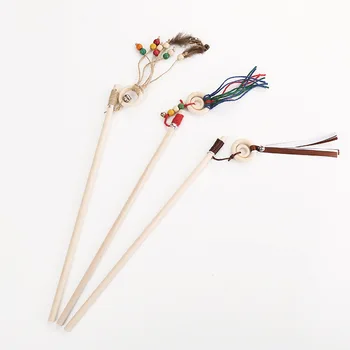 

Pet Cat Toy Ethnic-Style Wooden Rod Ring Cat Teaser Interactive Pet Supplies