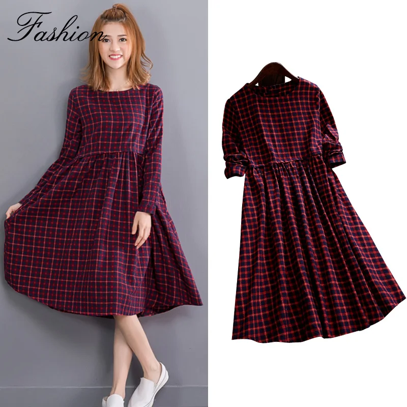 

Mori Girl Spring Autumn Dresses Women Vintage Plaid Long Sleeve Femme Robe High Waist Elegant Korean Japan Style Dress 8151