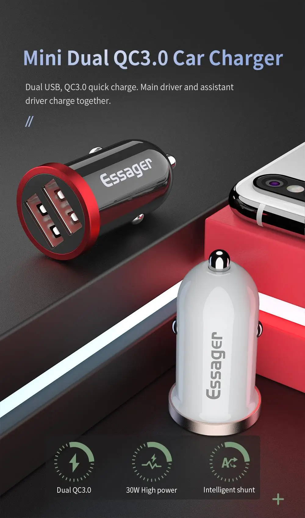 Essager Quick Charge 4,0 3,0 USB Автомобильное зарядное устройство для iPhone Xiaomi samsung QC4.0 QC3.0 QC type C PD быстрая зарядка автомобильное зарядное устройство для телефона