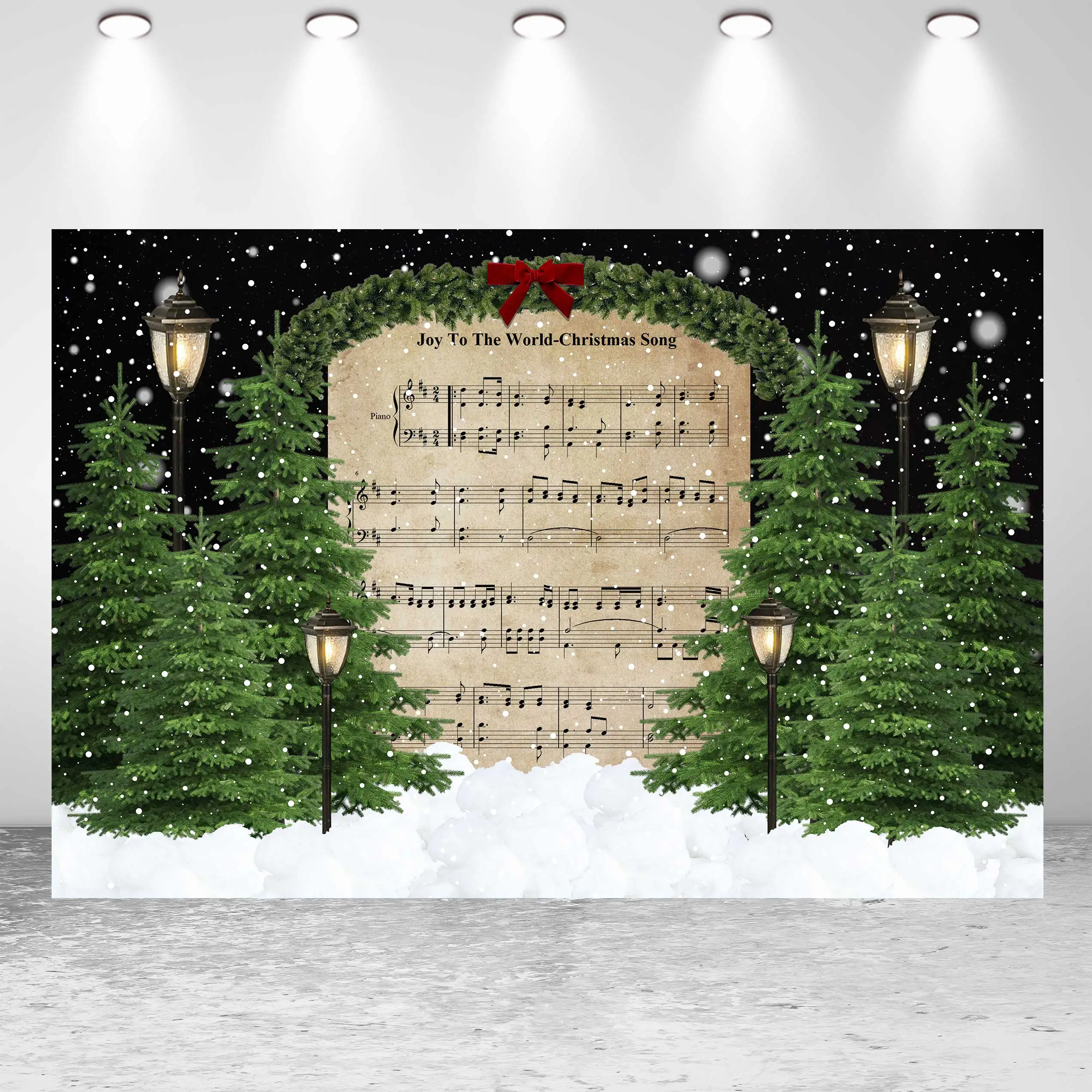 

NeoBack Merry Christmas Gift Snowflake Song Sheet Snow Christmas Tree DIY Party Banner Photo Backdrop Photography Background