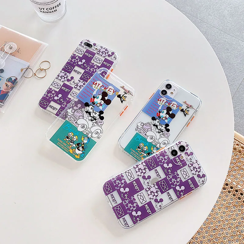 

Cute Minnie Donalds Duck clear phone case for iPhone 11 11pro max XS MAX XR X 7 8 Plus SE 2020 color contrast button love cover