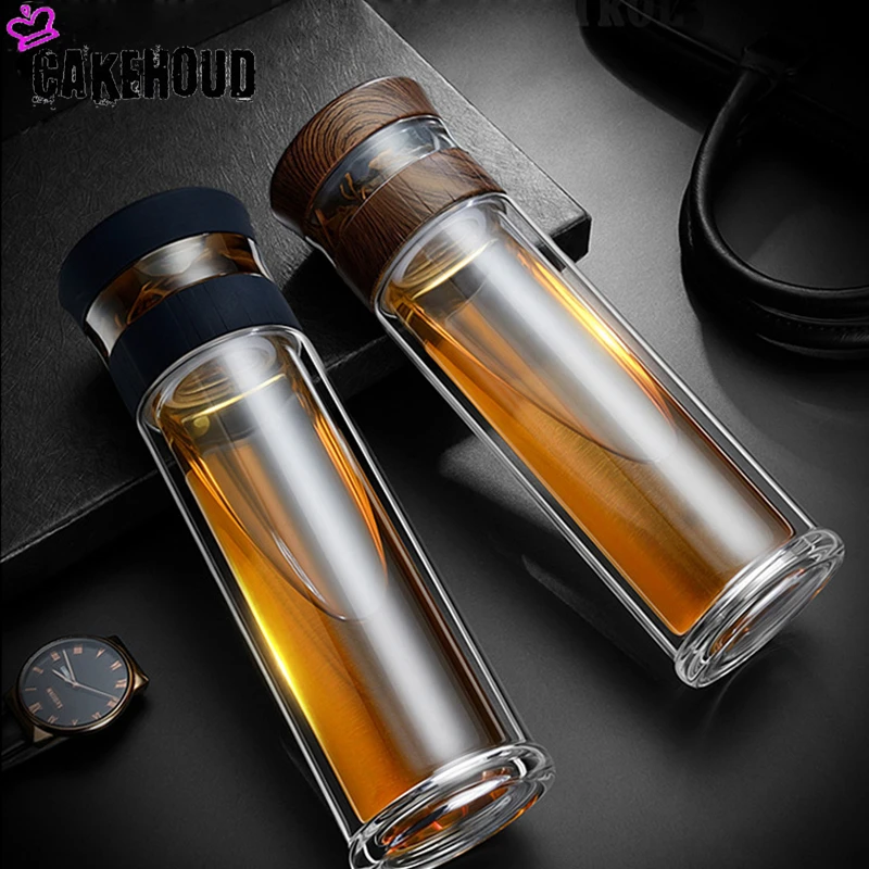Drinking Pot Portable Tea Separation Cups Double-layer Car Cup Creative High Temperature Glass Water Bottle To Send Cup Sets