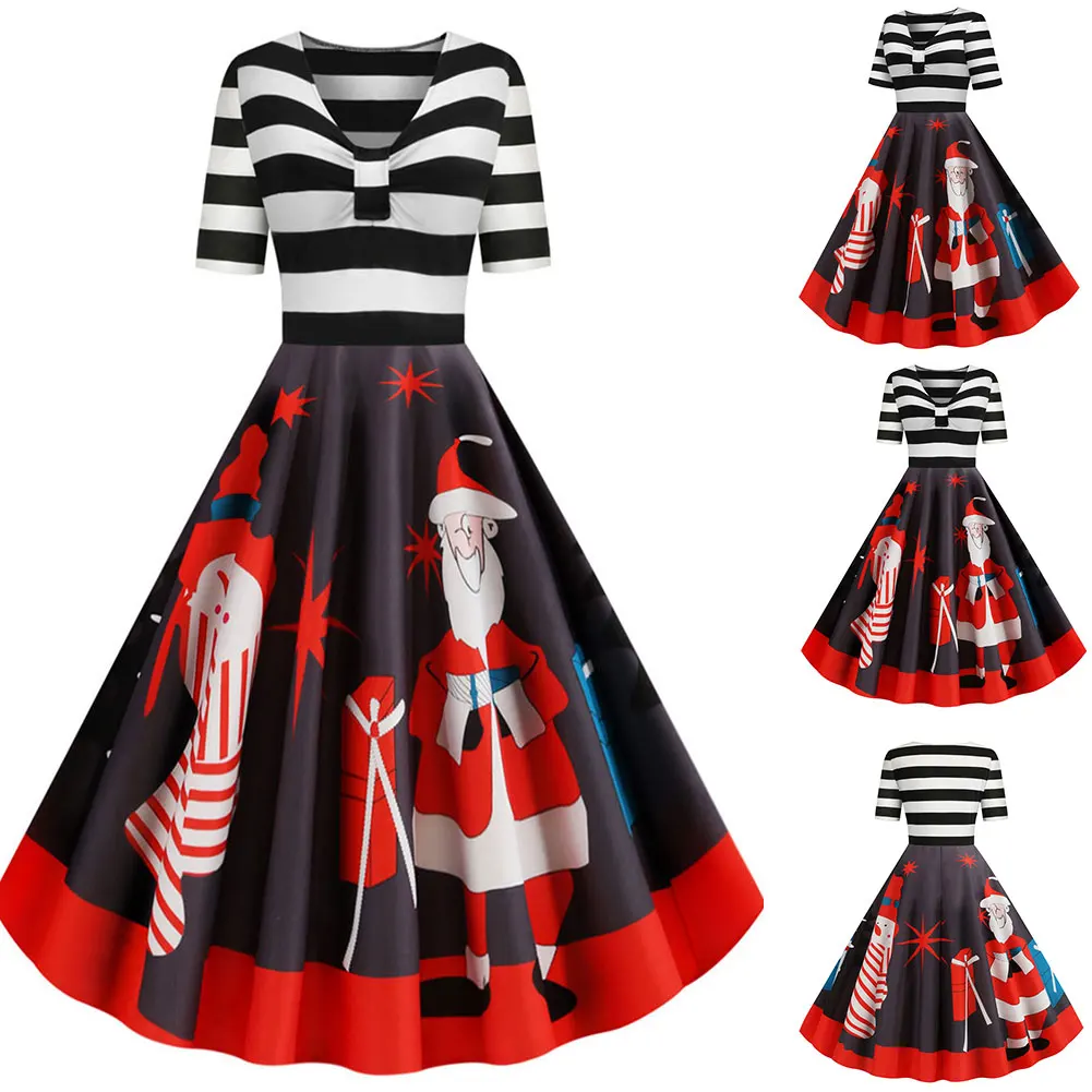 New Women Christmas Dress Vintage Big Swing Short Sleeves Work Party A-line Dresses VN 68 | Женская одежда