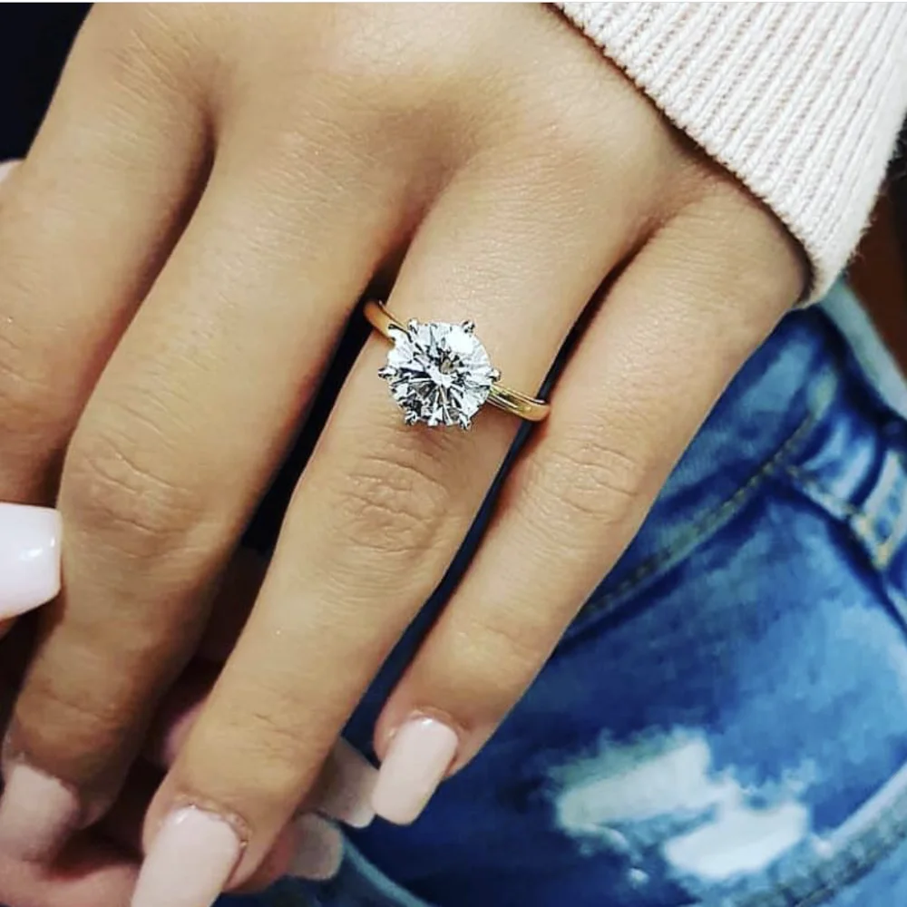 

Fine Jewelry 925 Silver Rings classic Solitaire Natural gemstone Round 6mm Simulated Diamond Stone Wedding Ring For Women