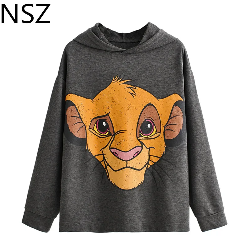 

NSZ Women Cotton Cartoon Tiger Hooded Sweatshirt Long Sleeve Trendy Oversized Hoodies Sweat Pullover Coat Outerwear Tip Top
