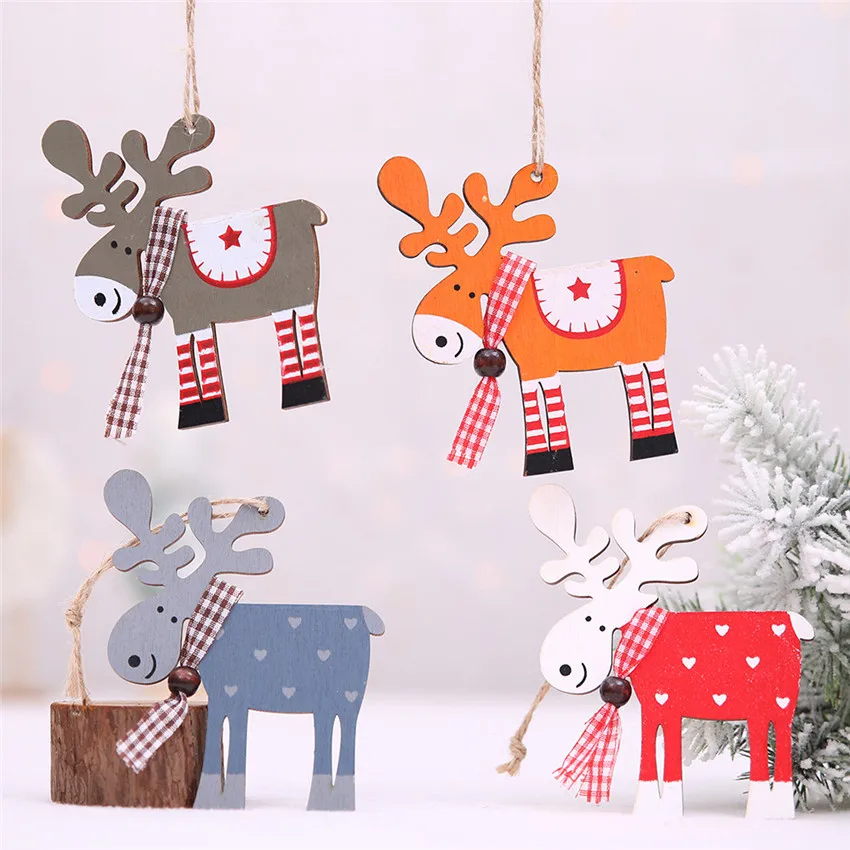 

Christmas Decoratio Tree Decor Wood Painted Elk Pendant Xmas Party Decor Reindeer Christmas Decorations for Homenavidad 2019