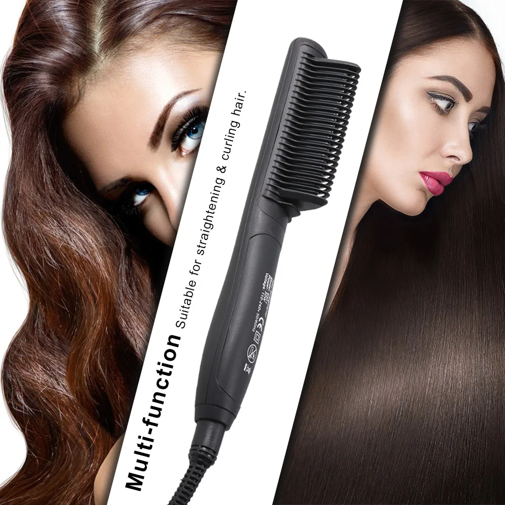

Abody Electric Hair Straightening Brush Comb Negative Ion Straightener Adjustable Temperature LED Digital Display EU Plug
