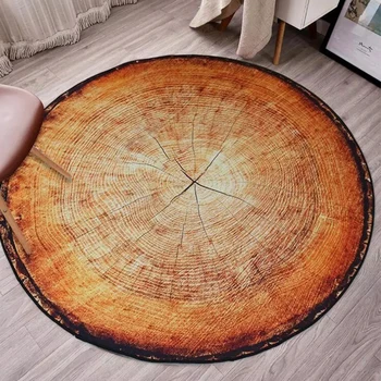 

New Nordic Style Round Carpet Wood Grain Annual Personality Creative Coffee Table Bedroom Computer Chair Non-slip Mat Home Decor