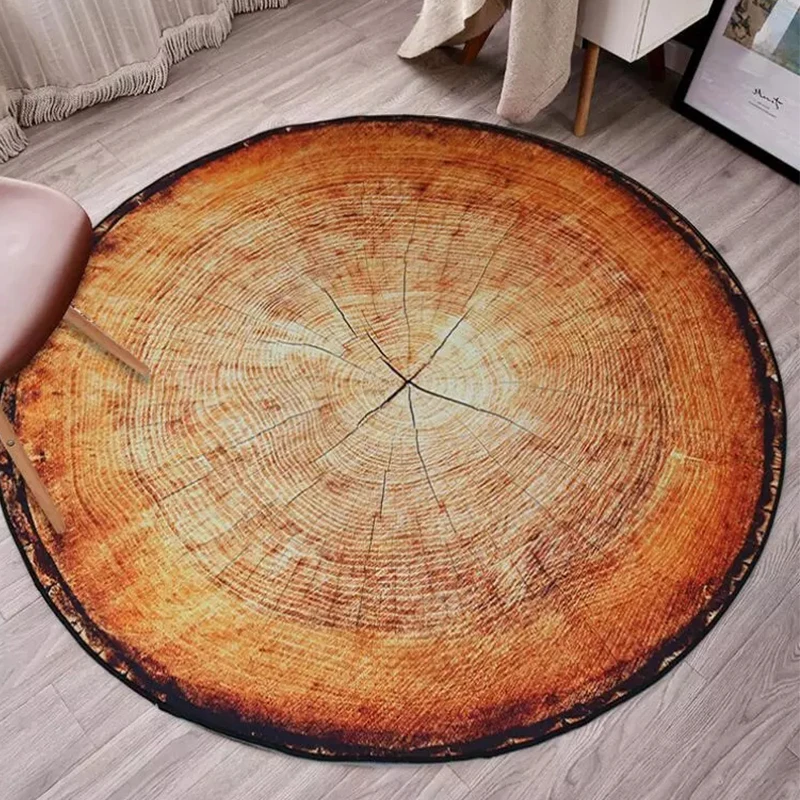 Nordic Style 3D Round Carpet Wood Grain Tree Stump Area Rug Home Floor Decor 