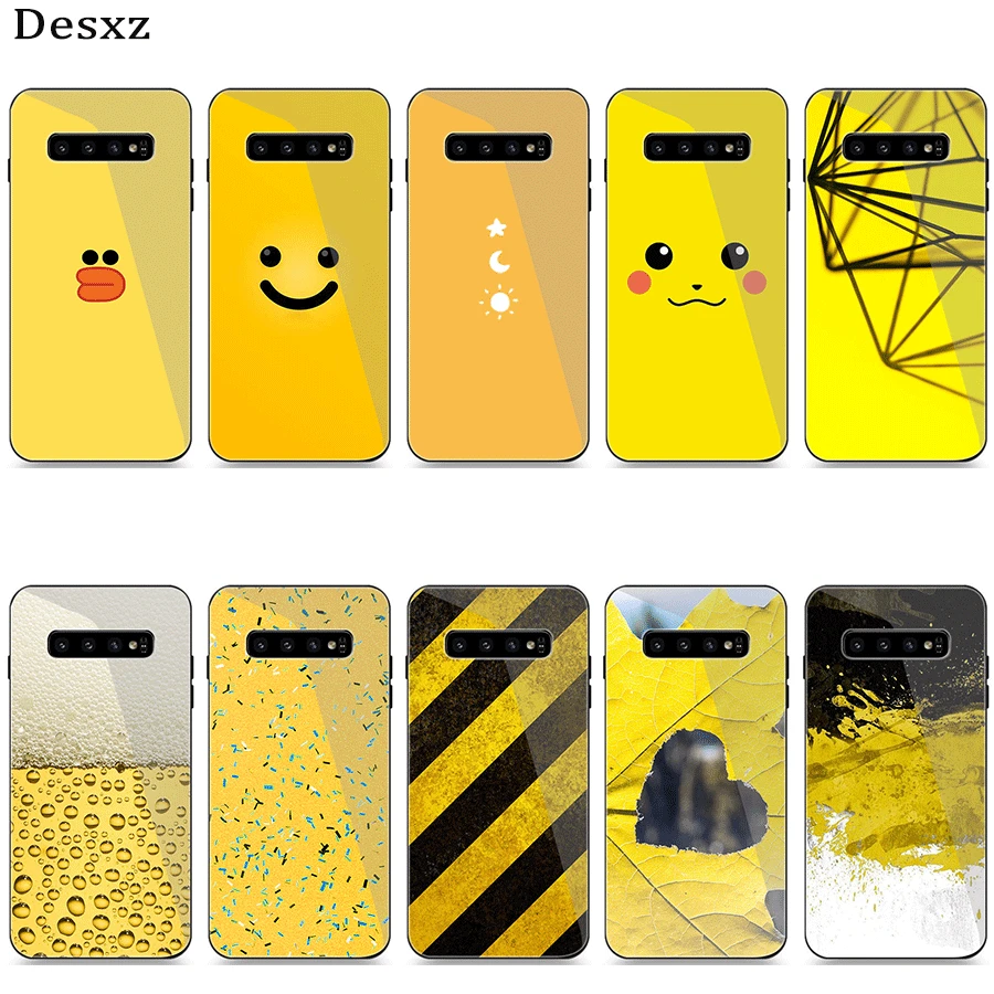 

Glass Phone Case For Samsung S7 Edge S8 S9 S10 Plus A10 A20 A30 A40 A50 A60 A70 Cover Yellow Pattern