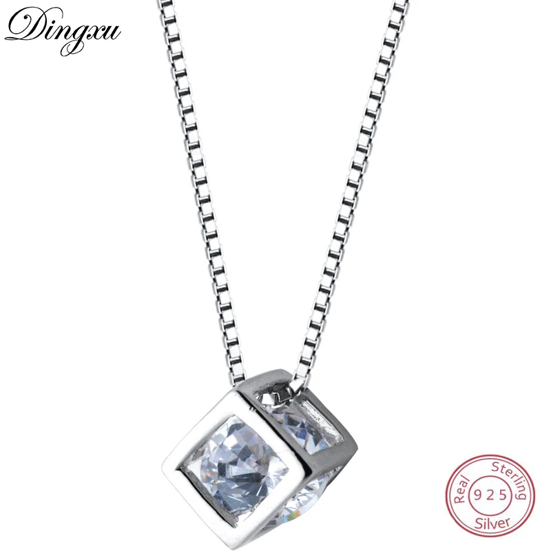 925 Sterling Silver New Arrival Zirconia Water Cube Pendant Necklace For Women Fashion Square Clavicle Wedding Jewelry | Украшения и