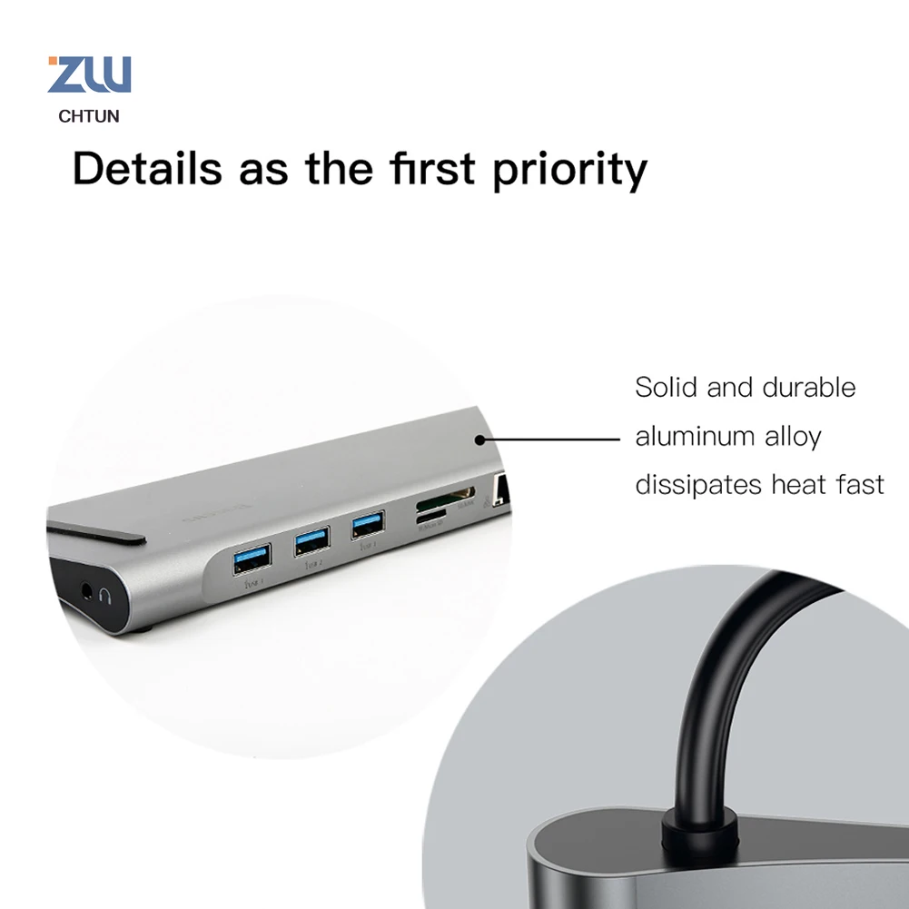 

10 in 1 Type-C to USB 3.0 TF HDMI VGA RJ45 Mini DP Hub Adapter Laptop Docking Station Silicone Anti-skid Pads For MacBook