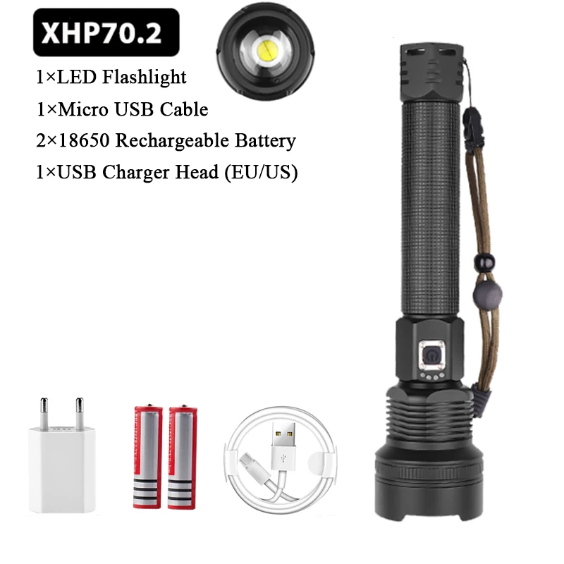 8000лм XHP90 самый мощный светодиодный светильник-вспышка XHP70.2 USB лампа перезаряжаемый Тактический светильник 18650& 26650 фонарь с зумом для кемпинга и охоты - Испускаемый цвет: Package G
