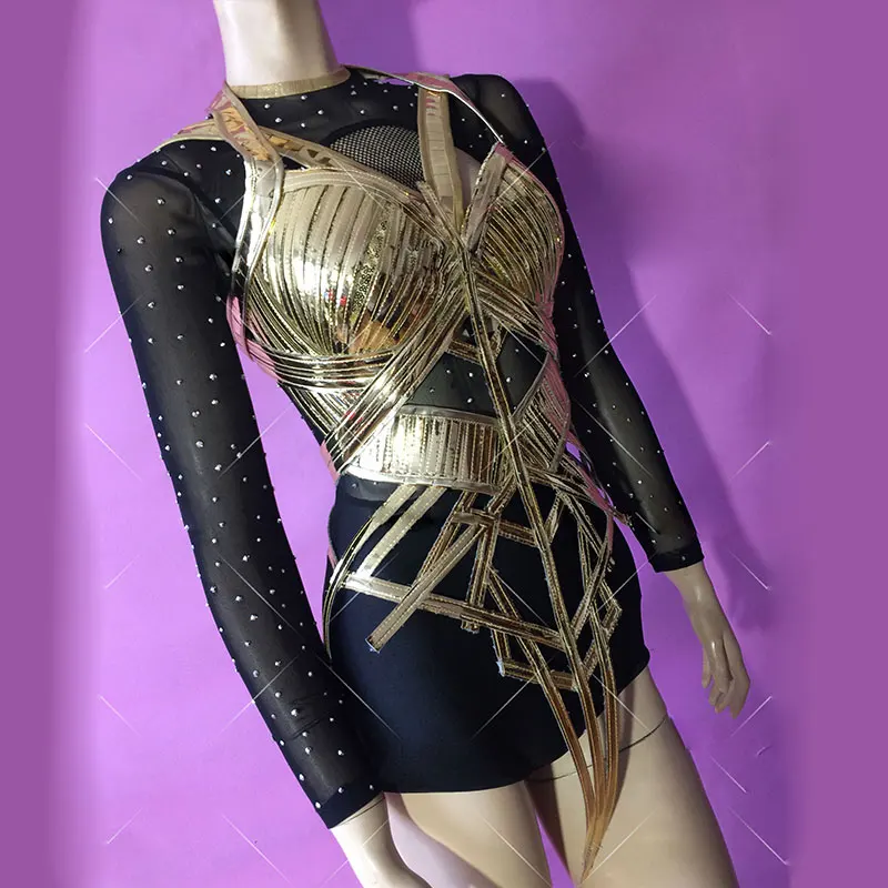 Golden-hollow-Outfit-Black-base-Rhinestones-Bodysuit-Women-2-Piece-Stretch-Outfit-Nightclub-Dance-Wear-Female (2)