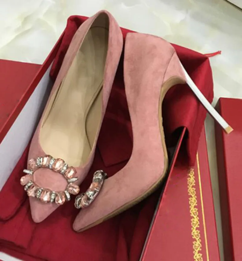 10 cm color 7 Блестящие туфли-лодочки со стразами и украшением; женские туфли на высоком каблуке с вырезами; женские замшевые вечерние туфли на высоком каблуке со стразами и квадратной пряжкой - Цвет: 10 cm color 7