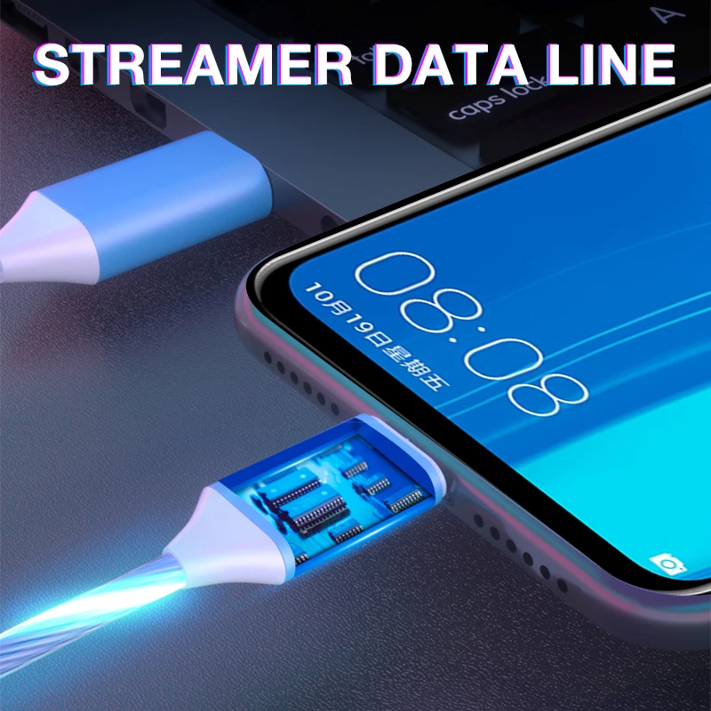 Светящийся кабель для iPhone, зарядный кабель для мобильного телефона, для Xiaomi Redmi, светодиодный светильник, Тип C, зарядное устройство для samsung, Micro USB, провод, шнур