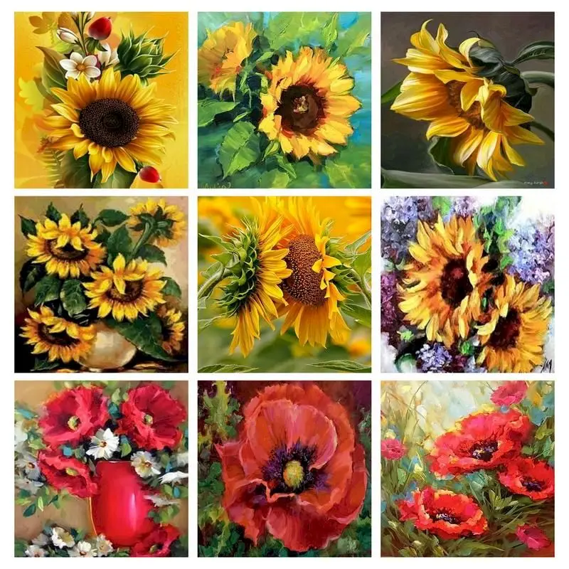

PhotoCustom Acrylic Painting By Numbers Sunflowers DIY Paint By Numbers On Canvas Scenery Handpaint 60x75cm Frame Draw Number