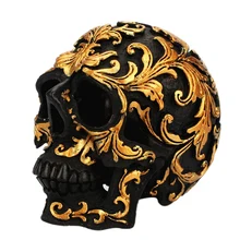 クリエイティブ樹脂クラフト黒スカルヘッドゴールデン彫刻ハロウィンパーティーの装飾頭蓋骨の彫刻装飾家の装飾アクセス(China)