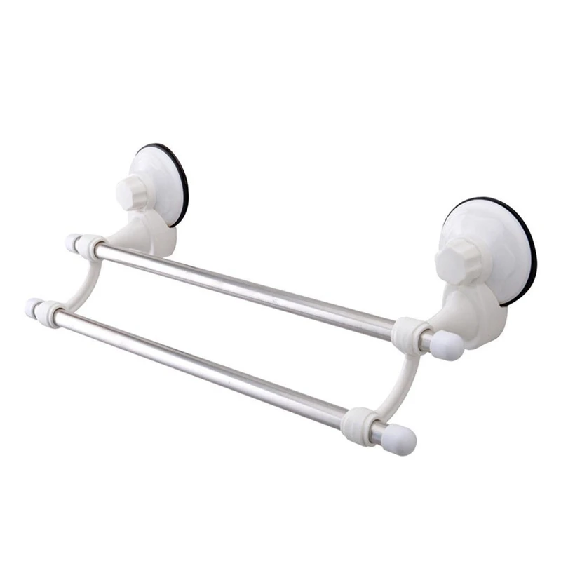 

18.5 Inch Double Bars Suction Cup Towel Rail Holder Storage Racks Wall Mounted ABS Bathroom Organizer Kitchen Hotel