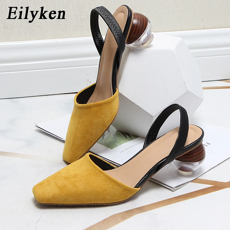 

Eilyken 2020 Summer Square Head Design Women Pumps Round Ball Heel Back Strap Elegant Sand Beach Shoes Fashion Ladies Sandals