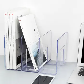 

3 Grid Clear Acrylic Bookshelf Transparent Book Stand Elegant Bookends Book Storage Rack Book Folder for School Office