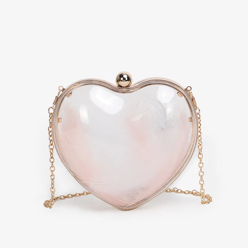 Transparent Handbag Women's Acrylic Clutch Bag Heart Shape Feather Sweet Wedding Purse for Bridal Chain Shoulder ZD1620 |