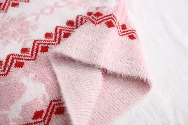 Осенние вязаные Рождественские свитера Женский пуловер зима Снежинка Олень мягкая имитация норки свитера женский джемпер пуловеры