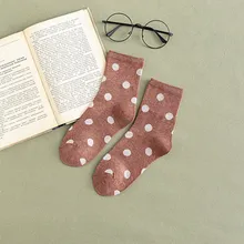 Женские носки ярких цветов с волнистыми точками, повседневные хлопковые плотные теплые носки, серия женских свежих носков в стиле Харадзюку, 12,16