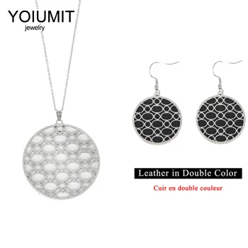 

Yioumit Necklace And Earing Set Round Big Bubble Pendant Charm Necklace Interchangeable Leather Drop Round Earrings Jewelry Sets
