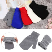 Winter Knitted Gloves Girls Boys Thickening Warm Rope Full Finger Mittens Lovely Solid Color Gloves For Kids 5-10 Y