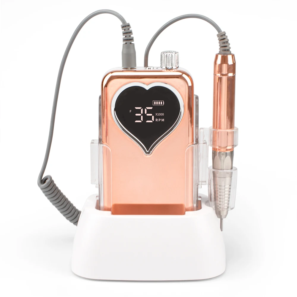 Rechargeable 35000RPM Brushless Portable Cordless Heart Shape Plating Silver E File Electric Manicure Nail Drill Machine 5