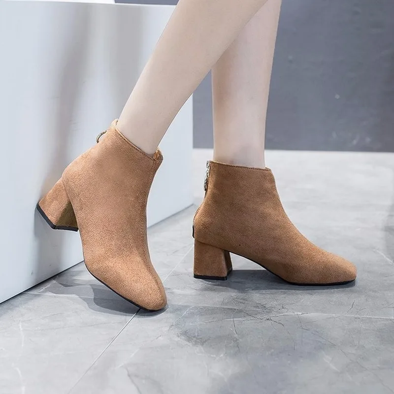 

Autumn And Winter new style Women's l High heel boots Middle tube Chelsea boots back zipper fashion nude boots J12-36