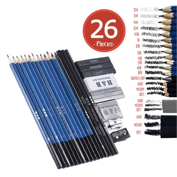 

26pcs Professional Drawing Sketch Pencil Kit Set Including Sketch Pencils Graphite & Charcoal Pencils Sticks Erasers Sharpeners