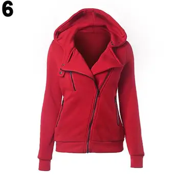 

Women Casual Zippered Asymmetrical Front Side Pockets Hoodie Coat Outerwear
