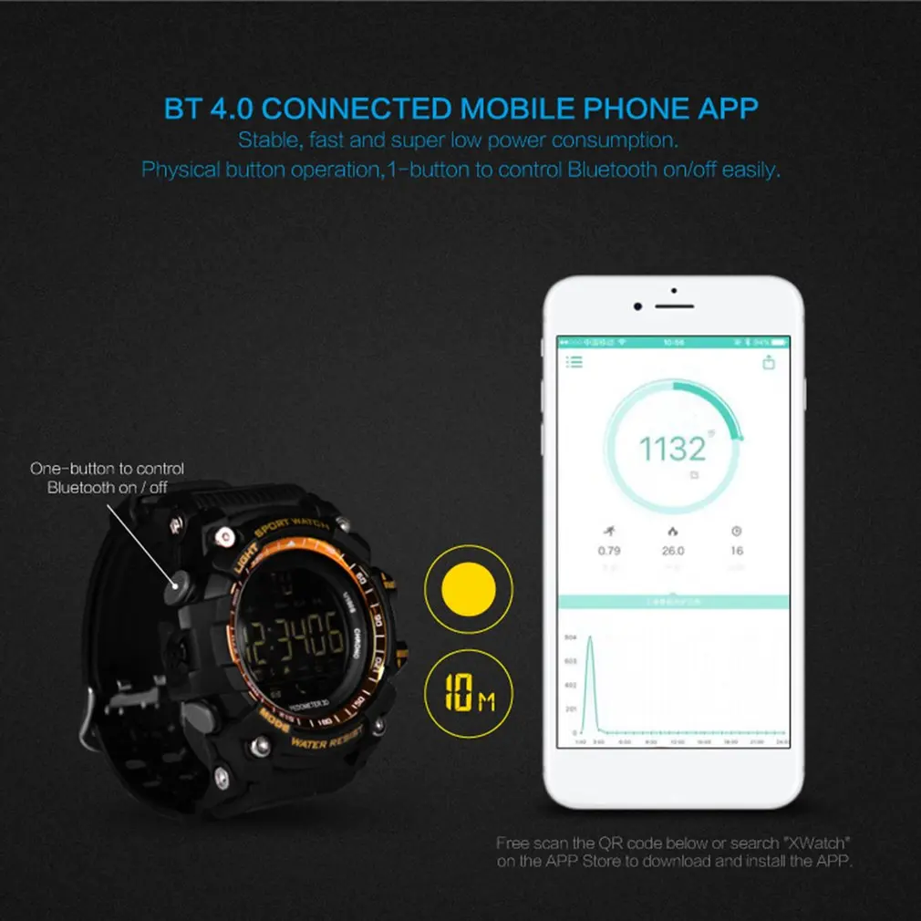 

EX16 IP67 Waterproof Smart Watch Bluetooth Clock Notification Remote Control Pedometer Sport Watch Men's Wristwatch