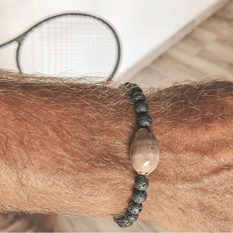 

Hiphop Male Bracelet Stone Minimalist Seashell Summer Braslet Natural Volcanic Stone Lava Rock Brazalete Beads Men Accessories