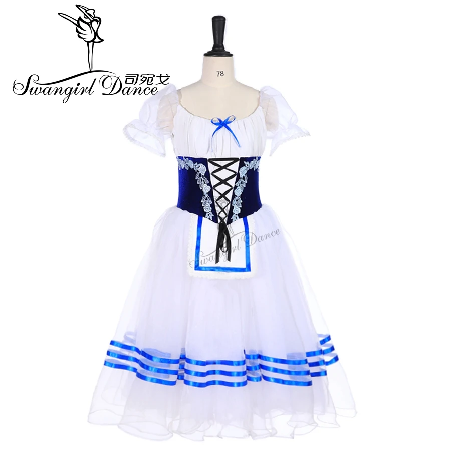 Peasant Village Girl Professional Ballet Tutu Blue   Giselle Ballet Long Tutu Dress Napoli Ballerina Ballet Stage Costume BT9238